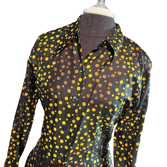 Vintage Rare Silk Black Gold Polka  agnes b. Tunic Blouse Dress Size 2 France - Picture 2 of 12